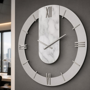 Orologio a parete rotondo effetto marmo dettagli foglia argento 50cm