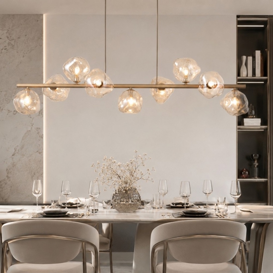 Lampadario a sospensione design moderno sabbia vetri cognac per soggiorno
