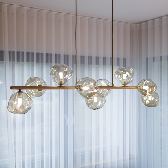 Lampadario a sospensione design moderno sabbia vetri cognac per soggiorno