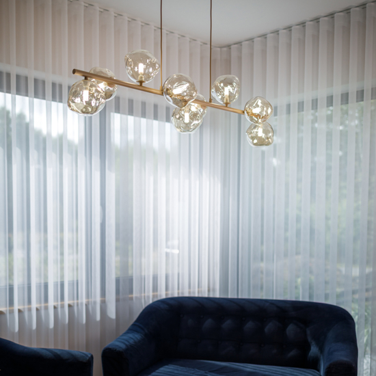 Lampadario a sospensione design moderno sabbia vetri cognac per soggiorno