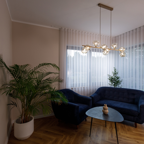Lampadario a sospensione design moderno sabbia vetri cognac per soggiorno