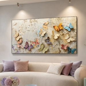 Quadro farfalle moderno stampa su tela decoro a rilievo 77x143 cm