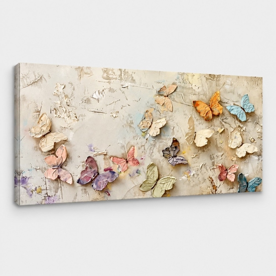 Quadro farfalle moderno stampa su tela decoro a rilievo 77x143 cm
