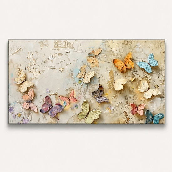 Quadro farfalle moderno stampa su tela decoro a rilievo 77x143 cm