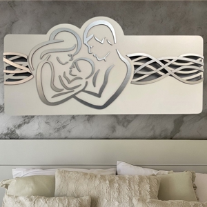 Capezzale sacra famiglia moderna bianco foglia argento 120x60