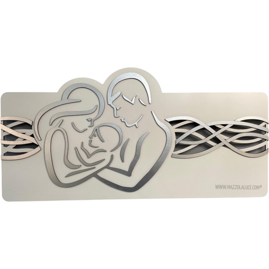 Capezzale sacra famiglia moderna bianco foglia argento 120x60