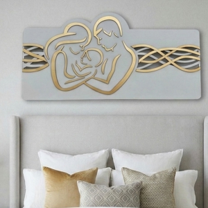 Capezzale sacra famiglia 120x60 moderna bianco foglia oro
