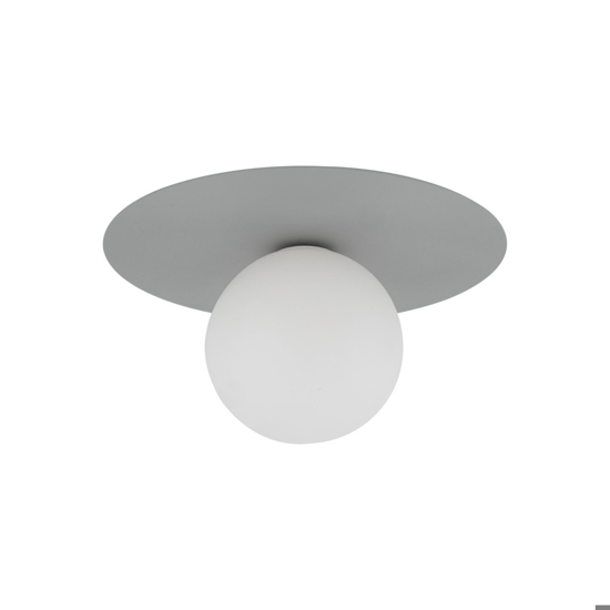 Piccola plafoniera moderna con sfera vetro bianco