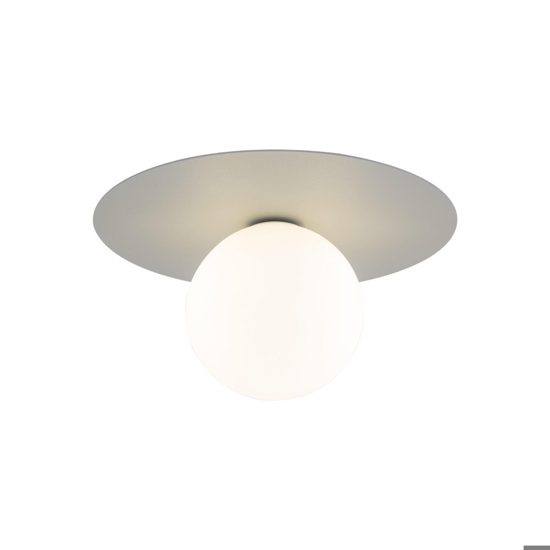 Piccola plafoniera moderna con sfera vetro bianco