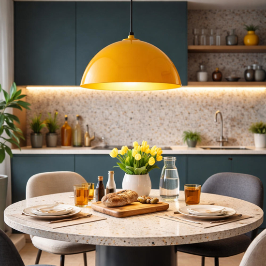 Lampadario per cucina moderna cupola ocra 34cm