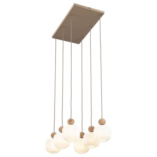 Lampadario in legno e vetro per soggiorno moderno con pendenti a sospensione