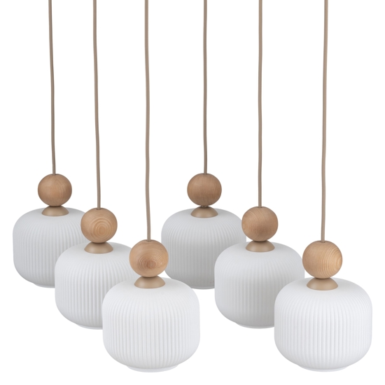 Lampadario in legno e vetro per soggiorno moderno con pendenti a sospensione