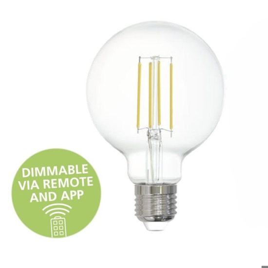 Lampadina led 6w e27 4000k dimmerabile bluetooth 806lm sfera vetro trasparente fp eglo