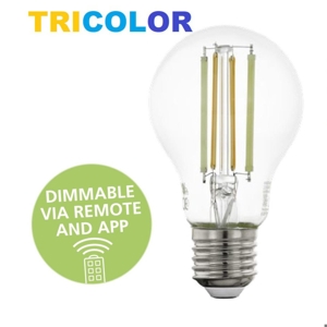 Lampadina e27 led 6w dimmerabile 2700k a 6500k bluetooth  goccia trasparente eglo