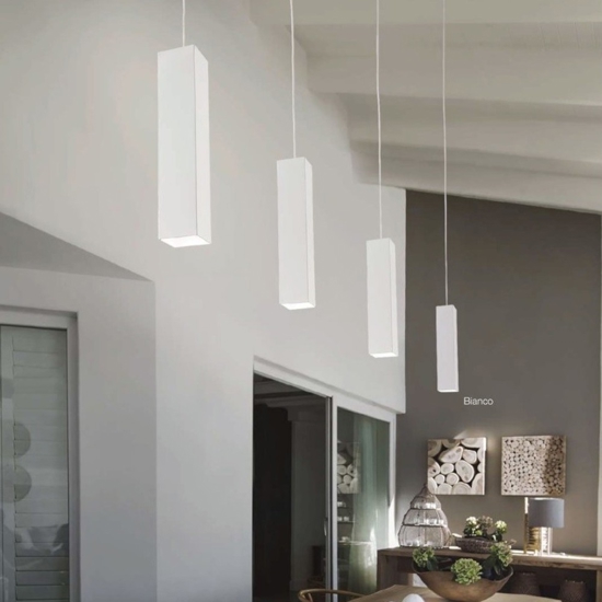 Sky sp1 lampada per isola sospensione bianca quadrata ideal lux