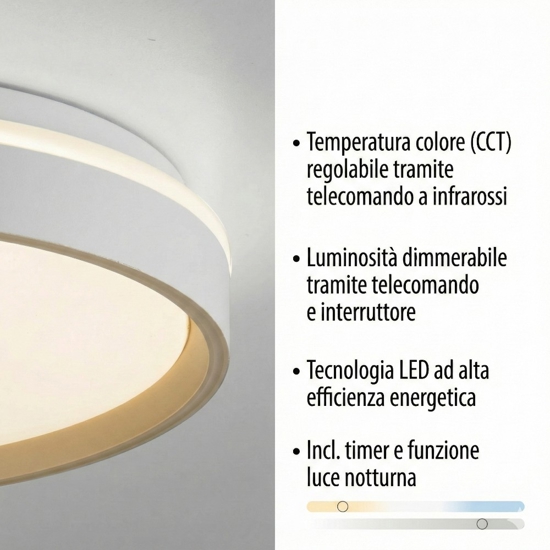 Plafoniera rotonda bianco sabbia led 20w 2700k a 6500k cont elecomando