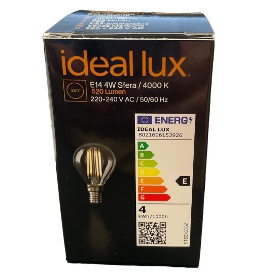 Lampadina led e14 4w 4000k 450lm minisfera vetro trasparente ideal lux