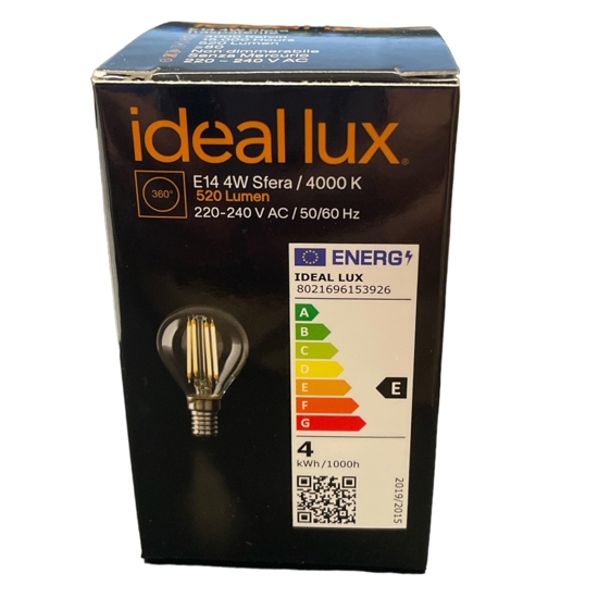 Lampadina led e14 4w 4000k 450lm minisfera vetro trasparente ideal lux