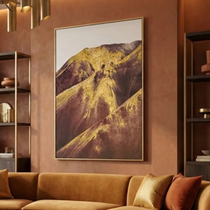 Quadro verticale tela dipinta montagna astratta cornice oro 80x120