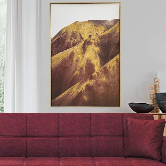Quadro verticale tela dipinta montagna astratta cornice oro 80x120