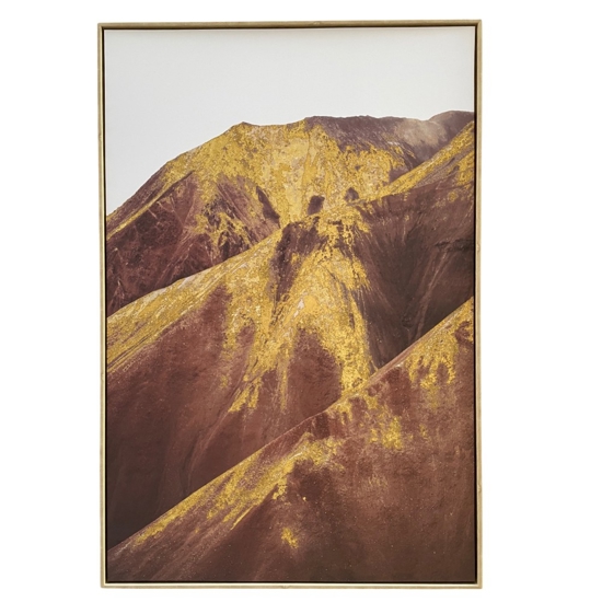 Quadro verticale tela dipinta montagna astratta cornice oro 80x120