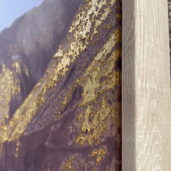 Quadro verticale tela dipinta montagna astratta cornice oro 80x120