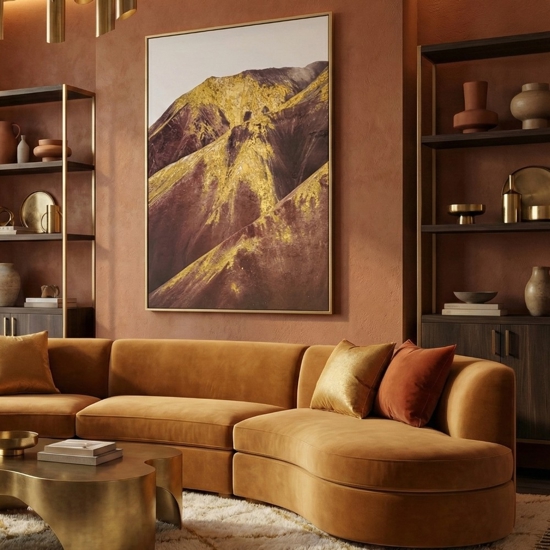 Quadro verticale tela dipinta montagna astratta cornice oro 80x120