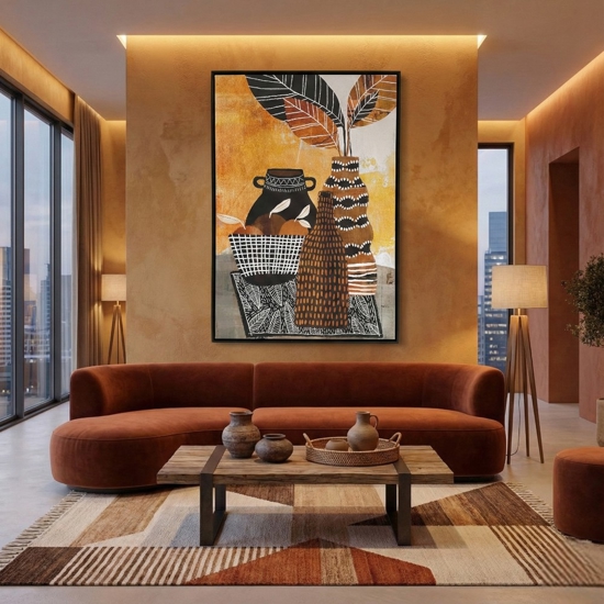 Quadro verticale etnico per soggiorno cornice nera 80x120