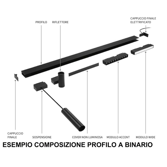 Connettore elettrico per profili binario monofase 48v nero arca