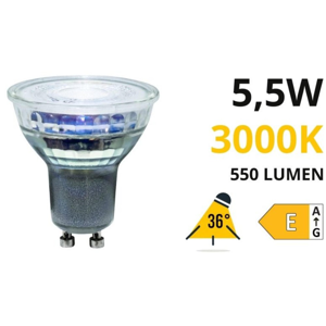 Life lampadina di vetro gu10 led 5,5w 3000k 550lm ottica 36