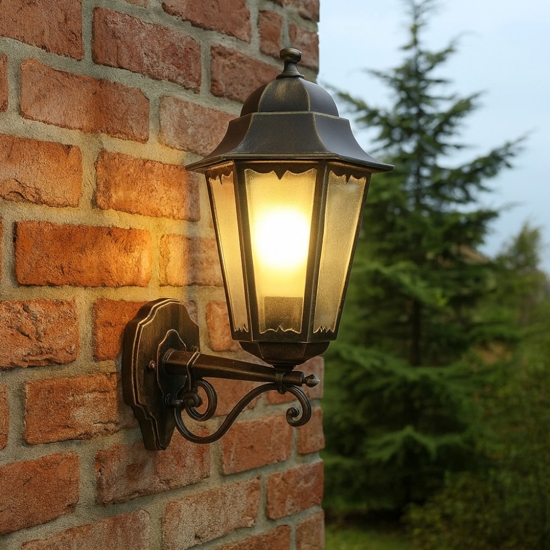 Applique lanterna per esterno oro nero brunito fp