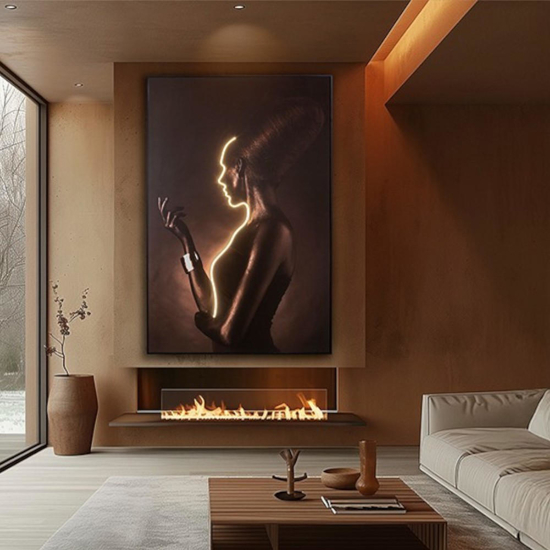Quadro con luce led profilo di donna 180x120 cm moderno luminoso fp