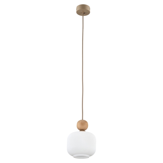 Lampada a sospensione inserti in legno vetro bianco