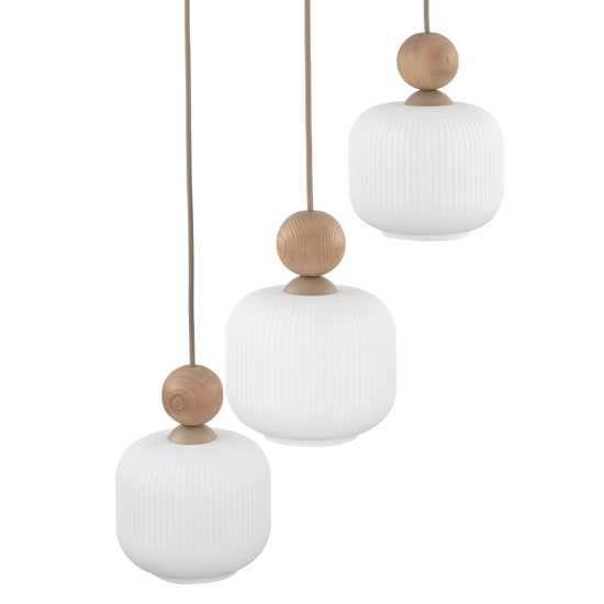 Lampadario per cucina moderna inserti in legno sfere di vetro a sospensione