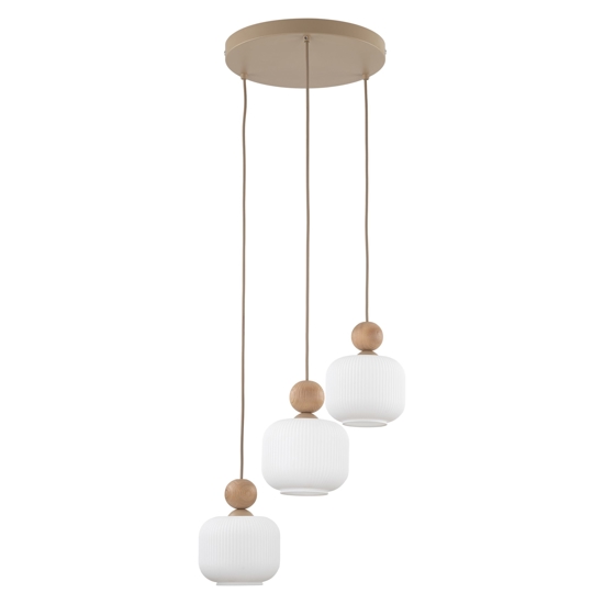 Lampadario per cucina moderna inserti in legno sfere di vetro a sospensione