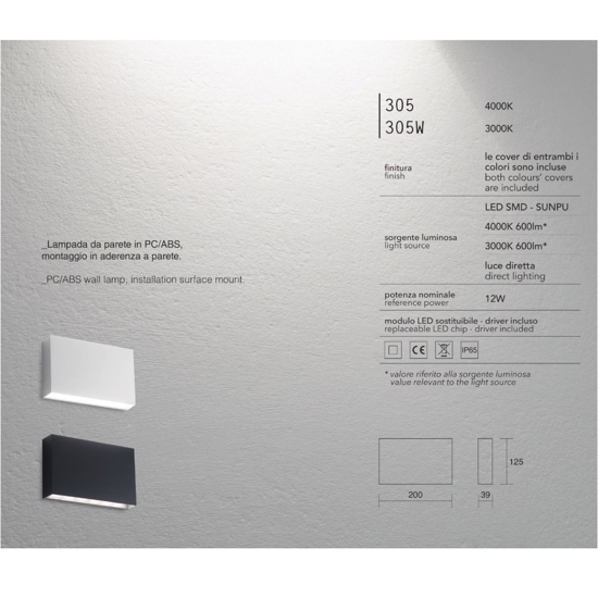 Applique per esterno 12w 4000k cover bianco antracite