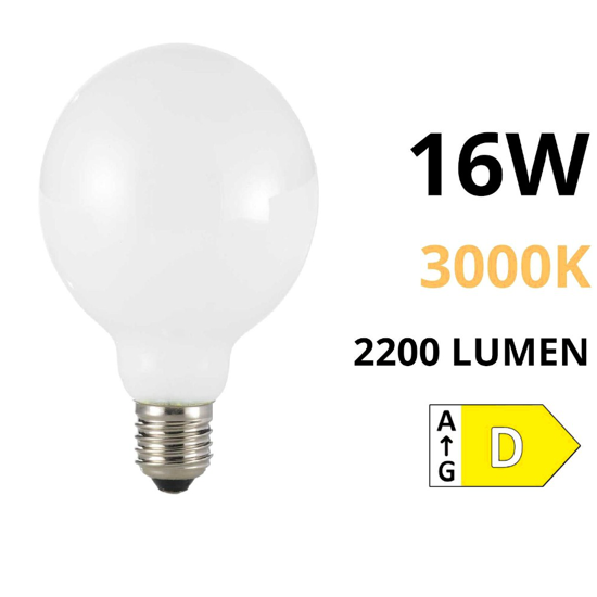 Lampadina life globo milky e27 16w 3000k 2200lm vetro bianco