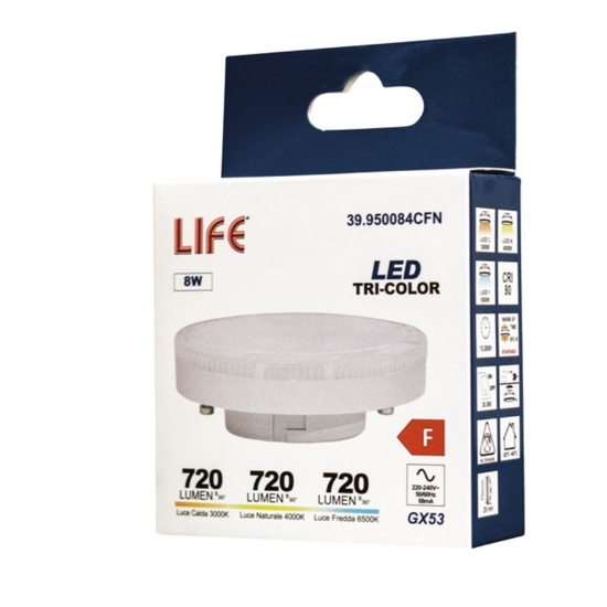 Life lampadina gx53 led 8w 3000 4000k 6500k 720 lumen