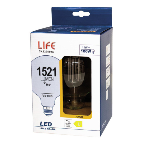 Lampadina led globo g125 e27 trasparente 11w 3000k 1521 lumen