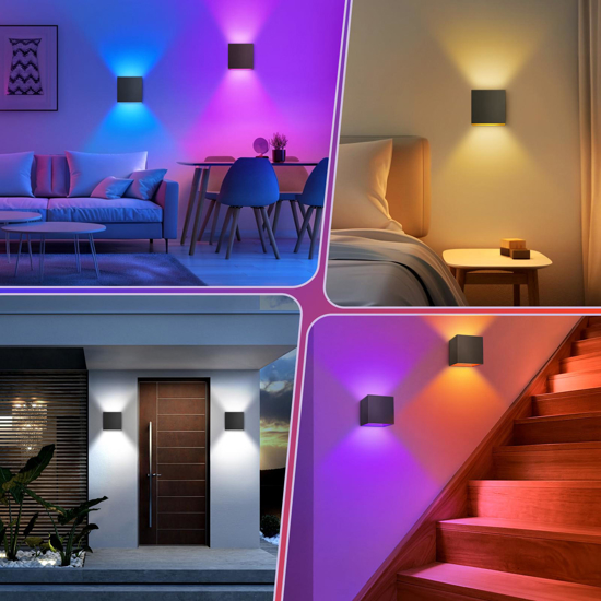 Applique cubo bianco per esterni smart life wifi ip65 led tricolor rgb