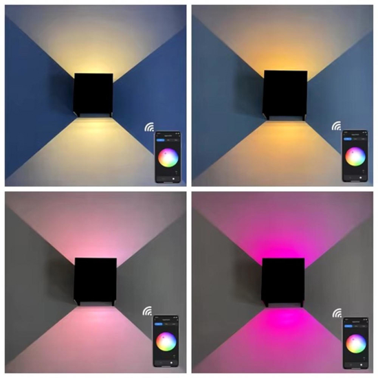 Applique cubo bianco per esterni smart life wifi ip65 led tricolor rgb