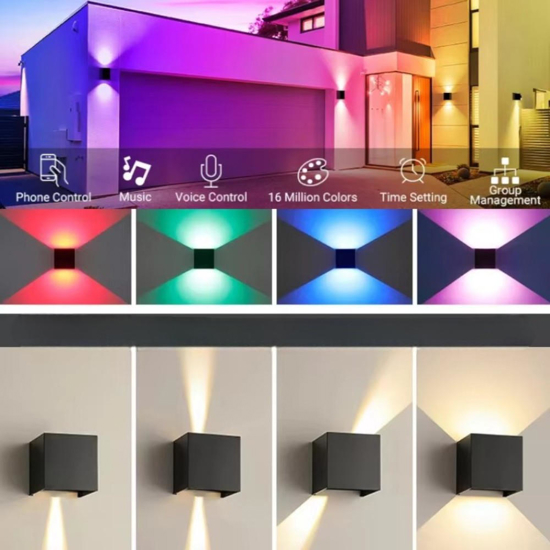 Applique cubo bianco per esterni smart life wifi ip65 led tricolor rgb