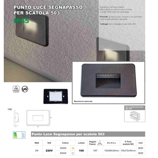 Life segnapasso da incasso nero per esterno  led 2w 4000k ip65 fp