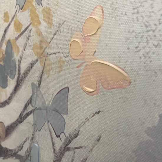 Quadro moderno albero incanto con farfalle 120x100 cornice oro