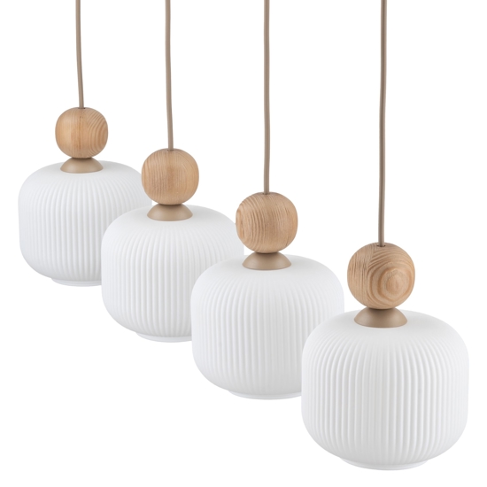 Lampadario per cucina inserti in legno 4 pendenti in vetro