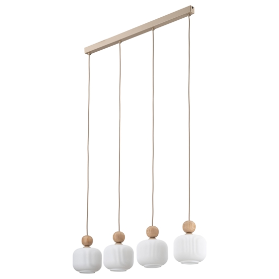 Lampadario per cucina inserti in legno 4 pendenti in vetro