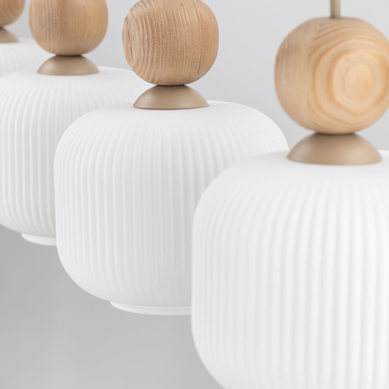 Lampadario per cucina inserti in legno 4 pendenti in vetro
