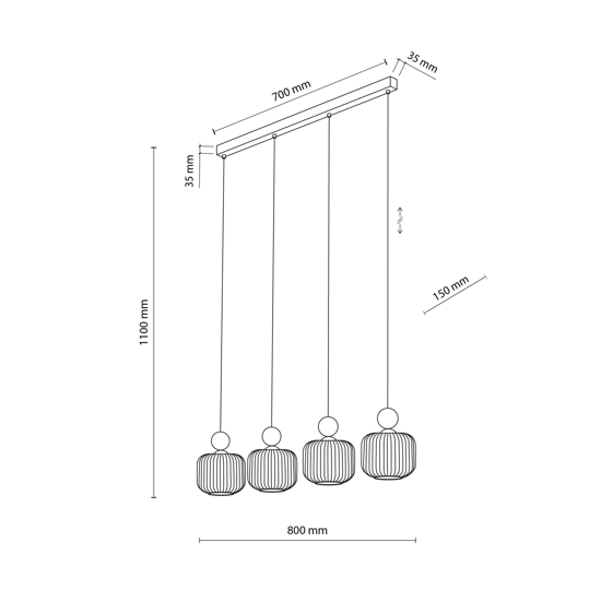 Lampadario per cucina inserti in legno 4 pendenti in vetro