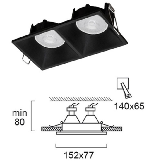 Faretto da incasso cestello di metallo nero 2 luci fp