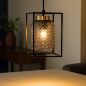 Lampada a sospensione nera in vetro fp